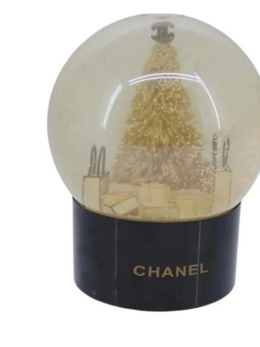 CHANEL Christmas Tree Shopper Snow Globe VIP Only Clear Yellow CC Auth 102238